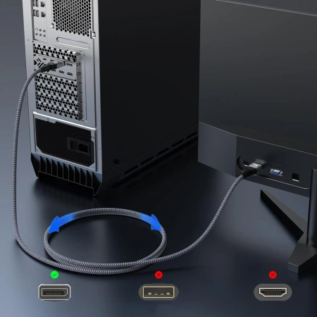Kabel Wozinsky WPS-16AYL1S DisplayPort 2.1 Certyfikowany VESA 80 Gb/s 16K@60Hz 8K@120Hz 4K@240Hz HDR HDCP DSC 1m - czarny