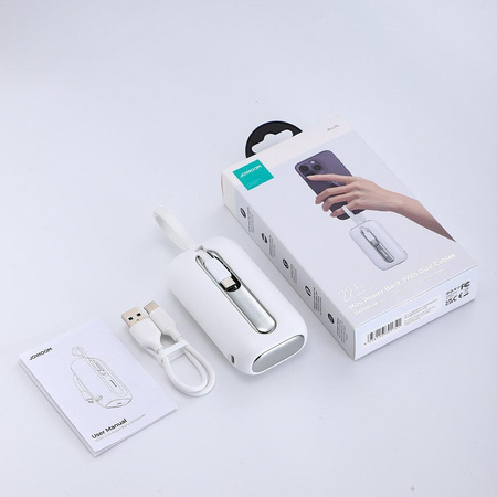 Joyroom powerbank 10000mAh Colorful Series 22.5W z 2 wbudowanymi kablami USB C i Lightning biały (JR-L012)