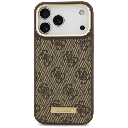 Etui Guess 4G Logo Plate MagSafe do iPhone 17 Pro Max brązowy