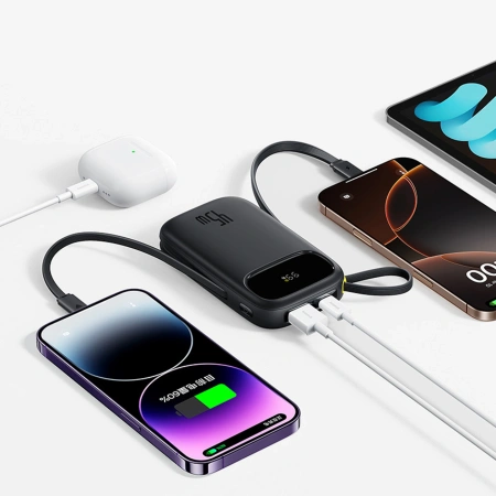Powerbank Baseus EnerFill FC31 20000mAh 45W z wyświetlaczem z kablami USB-C i Lightning - czarny