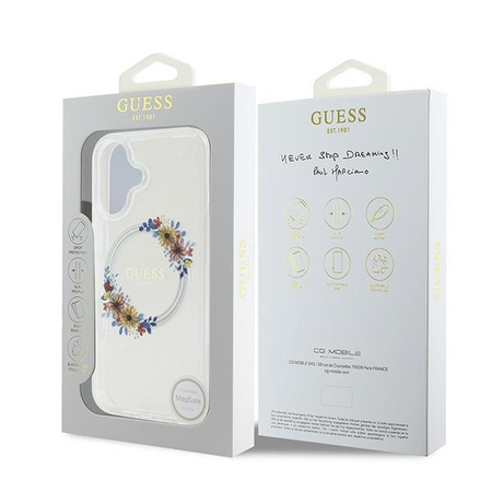 GUESS ETUI HARDCASE IML FLOWERS WREATH DO MAGSAFE DO IPHONE 16 PLUS 6.7