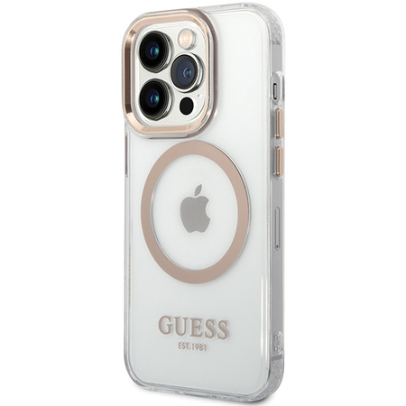 GUESS POKROWIEC HARD CASE DO IPHONE 15 14 13 Z RAMKĄ METALOWĄ DO MAGSAFE