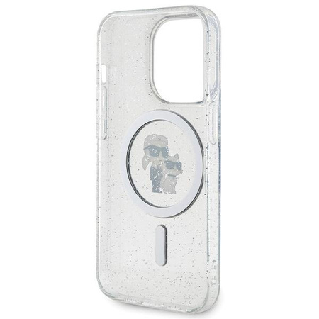 Etui Karl Lagerfeld KLHMP14LHGKCNOT na iPhone 14 Pro - przezroczyste hardcase Karl&Choupette Glitter MagSafe