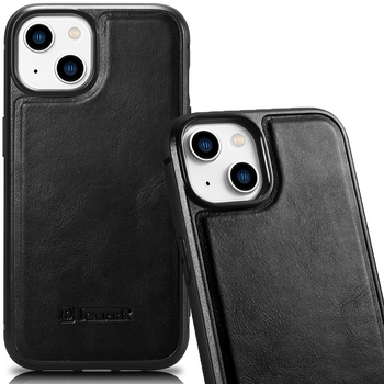iCarer Leather Oil Wax etui pokryte naturalną skórą do iPhone 14 Plus (kompatybilne z MagSafe) czarny (WMI14220719-BK)