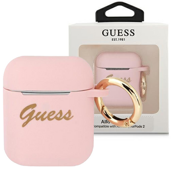 Guess GUA2SSSI AirPods cover różowy/pink Silicone Vintage Script