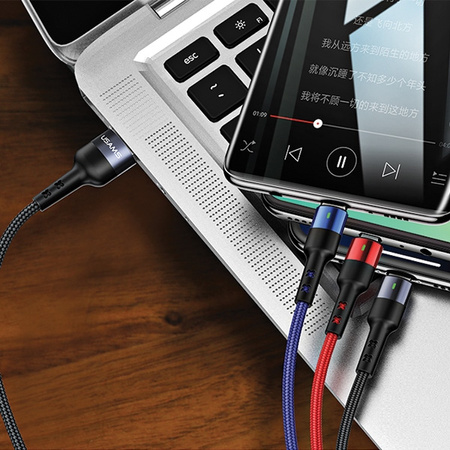 USAMS KABEL PLECIONY 3W1 DO LIGHTNING MICROUSB USB-C 0.35M SZYBKA ŁADOWARKA