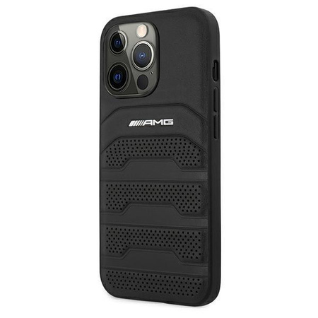 Etui AMG AMHCP13LGSEBK na iPhone 13 Pro / 13 - czarne Leather Debossed Lines